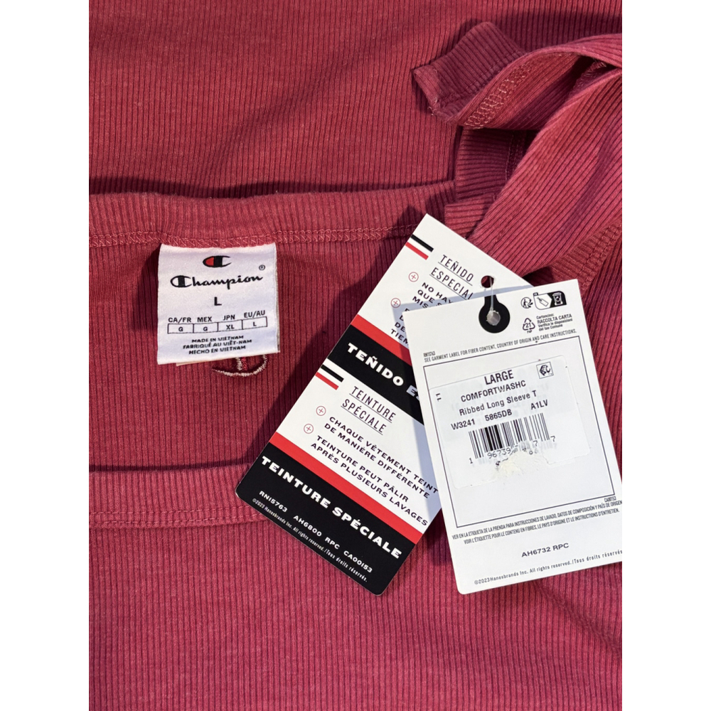 Champion Size Large Red Ribbed Scoop Neck Long Sleeve Tee Top NWT - Picture 6 of 6
